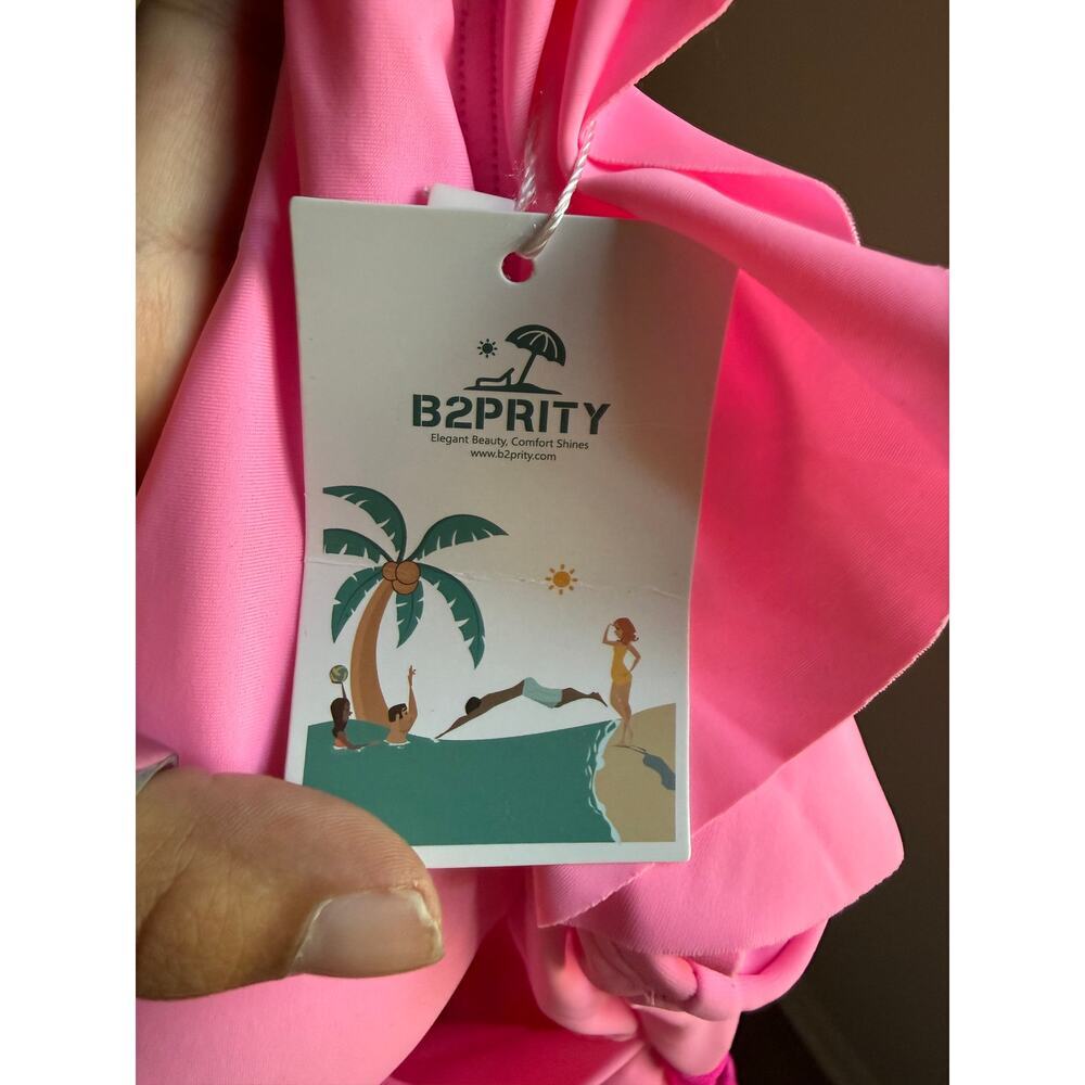 B2PRITY Hot Pink Colorblock Ruffle One Piece Swimsuit XL NWT - Picture 2 of 3